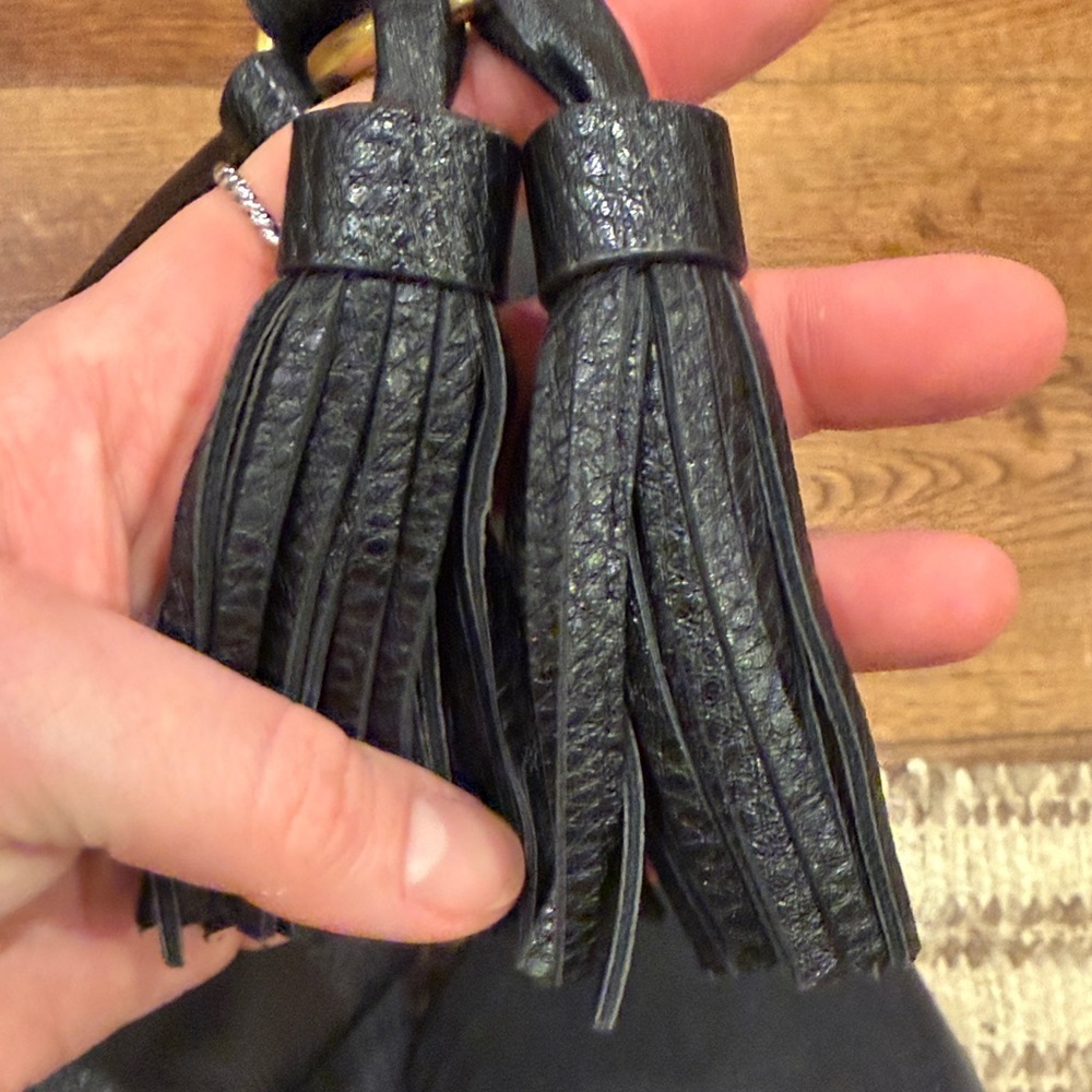 Anne Klein Black Pebbled Leather Shoulder Hobo with Tassel - Picture 11 of 12